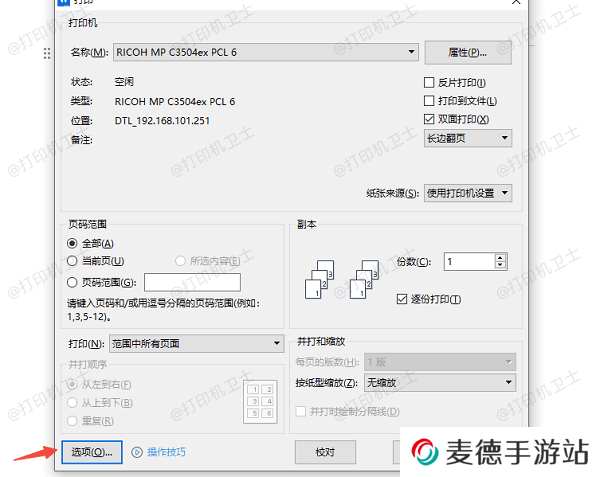选择正确的打印选项