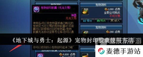 地下城与勇士起源宠物封印胶囊怎么用 宠物封印胶囊使用方法