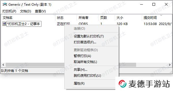 检查打印机队列