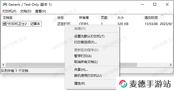 检查打印机队列